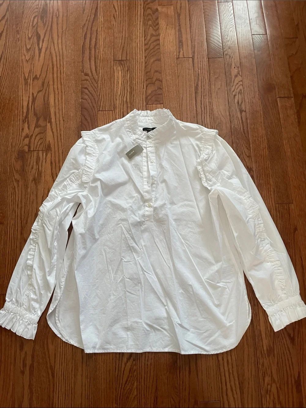 J. Crew Classic-Fit Ruffle Popover Cotton Poplin White Women’s Sz XL NWT